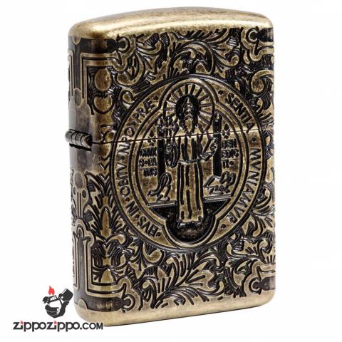 Zippo 29719 - Zippo St. Benedict Design 360 Multicut Antique Brass Armor