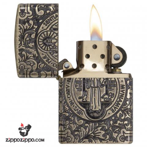 Zippo 29719 - Zippo St. Benedict Design 360 Multicut Antique Brass Armor