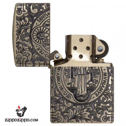 Zippo 29719 - Zippo St. Benedict Design 360 Multicut Antique Brass Armor