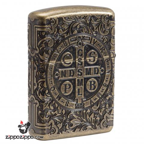 Zippo 29719 - Zippo St. Benedict Design 360 Multicut Antique Brass Armor