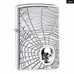 Zippo Armor khắc đa chiều hình ảnh mạng nhện đính kèm viên pha lê Swarovski SKULL - Mã SP: ZPC2408