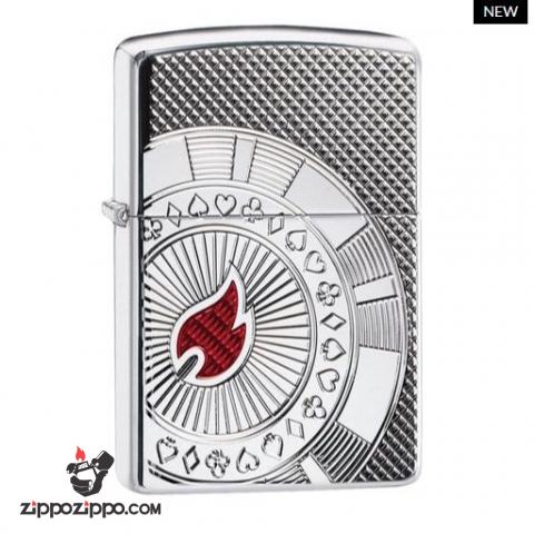 Zippo Armor khắc hình ảnh thẻ tiền trong bài Poker Ngọn lửa đỏ