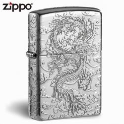 Zippo Bạc nguyên khối  Cao Cấp khắc hình rồng châu Á  Dũng Mãnh bản Armor - Mã SP: ZPC1700