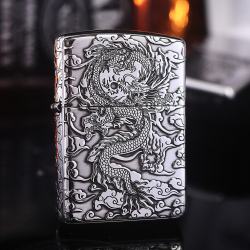 Zippo Bạc Nguyên Khối Cao Cấp Khắc Hình Rồng May Mắn Ôm Ngọc Phiên Bản Giới Hạn - Mã SP: ZPC2787