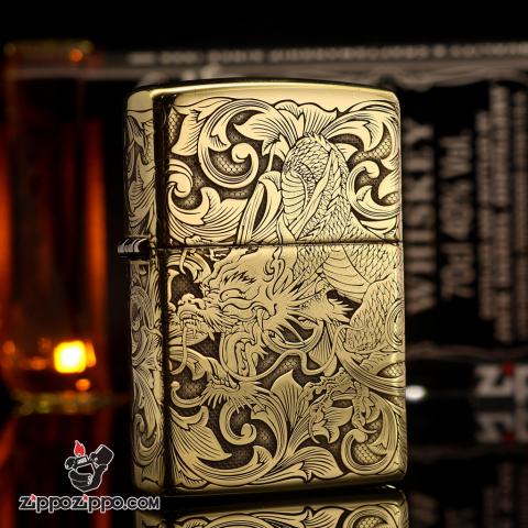 Zippo Chất Liêu Đồng Bóng Khắc Hình Rồng Nguyên Con