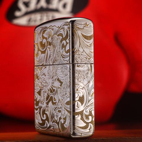 Zippo Chất Liêu Đồng Mạ Chrome Khắc Hình Rồng Nguyên Con