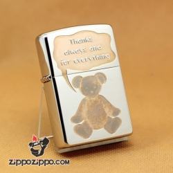 Zippo Chính Hãng Bạc Hình Gấu Hồng Nói Hãy Luôn Cảm Ơn Và Cho Đi Tất Cả - Mã SP: ZPC1054