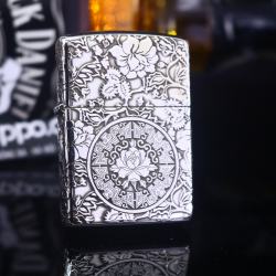 Zippo Chính Hãng Bạc Khối Khắc Vòm Hoa Mẫu Đơn Xung Quanh Phiên Bản Giới Hạn - Mã SP: ZPC2826