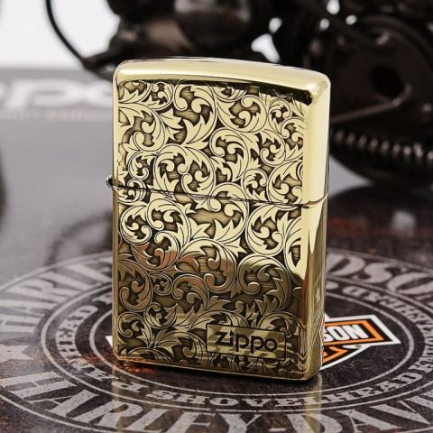 Zippo Chính Hãng Đồng Bóng Khắc Họa Tiêt Hoa Văn Ý