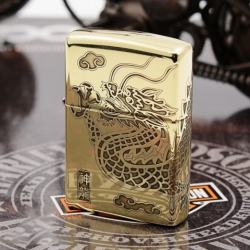 Zippo Chính Hãng Đồng Bóng Khắc Rồng Bao Quanh - Mã SP:  ZPC1157-254