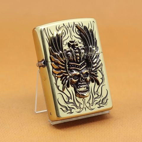 Zippo Chính Hãng Đồng Đúc Đầu Lâu Đội Vương Miện