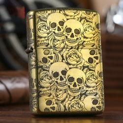 Zippo Chính Hãng Đồng Khắc 5 Năm Mặt Đầu Lâu Hoa Hồng Vỏ Dày Armor - Mã SP: ZPC1075-169