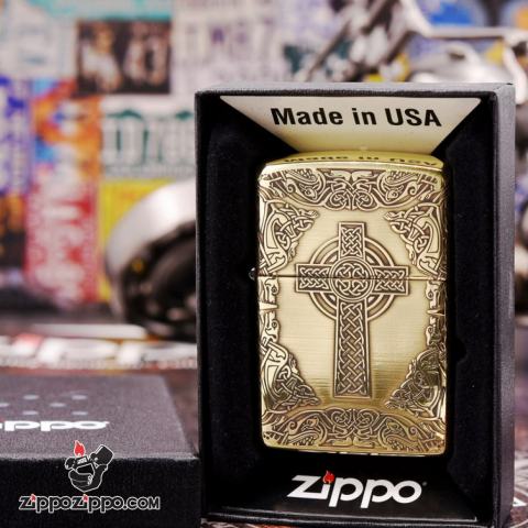 Zippo Chính Hãng Đồng Khắc Hình Chữ Thập Đế Chế La Mã Bản Amor