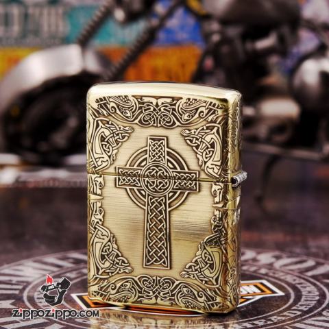 Zippo Chính Hãng Đồng Khắc Hình Chữ Thập Đế Chế La Mã Bản Amor