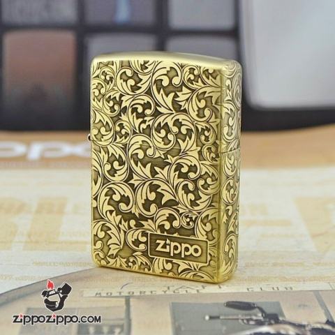 Zippo chính hãng đồng khắc hoa văn nổi logo zp