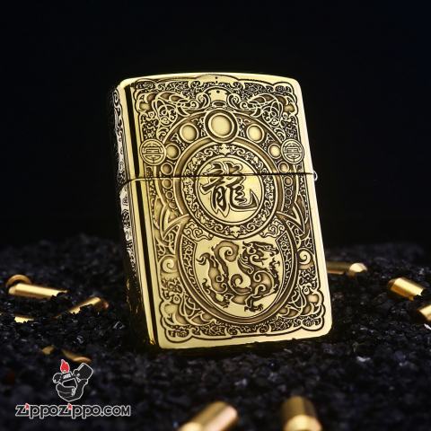 Zippo Chính Hãng Đồng Khắc Rồng Hoa Văn Đồng Xu Tinh Xảo Bản Armor