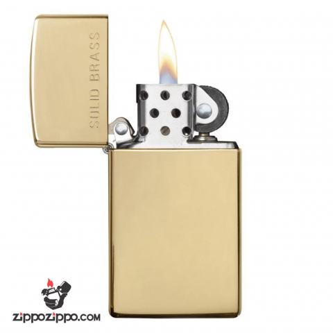 Bật Lửa Zippo Bản Nhỏ Đồng Vàng Khắc Chữ “SOLID BRASS” - Logo Zippo SKU 1654 – Zippo Slim High Polish Brass Engraved