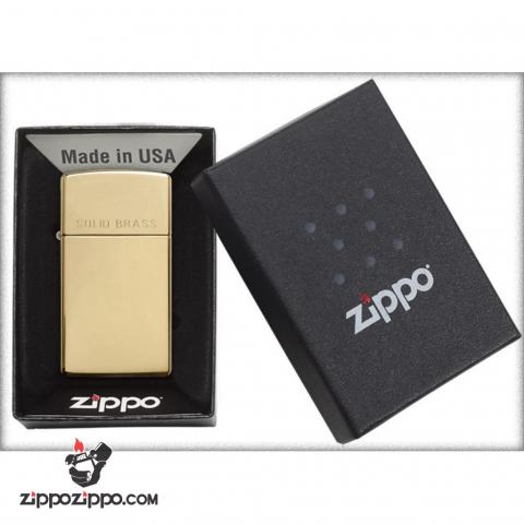 Bật Lửa Zippo Bản Nhỏ Đồng Vàng Khắc Chữ “SOLID BRASS” - Logo Zippo SKU 1654 – Zippo Slim High Polish Brass Engraved