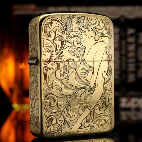 Zippo Chính Hãng Đồng Tái Bản 1941 Khấc Cô Gái Trên Hoa Văn Arabesque