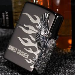 Zippo Chính Hãng Harley Davidson Màu Xám Hình Khối Chim Ưng Bên Sườn - Mã SP: ZPC1098