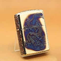 Zippo Chính Hãng Màu Vàng Đốt Khắc Rồng Bay Xuống Cùng Hoa Văn Arab Vỏ Dày Armor - Mã SP: ZPC1100