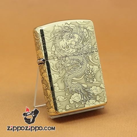 Zippo Chính Hãng Phiên Bản Đồng Si Bóng Khắc Rồng Bay Bản Armor