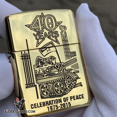 Zippo đồng Armor khắc hình kỷ niệm 40 năm thống nhất đất nước