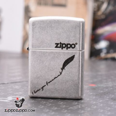 Zippo Mạ Bạc  Giả Cổ KHắc Tôi Yêu Bạn Mãi Mãi