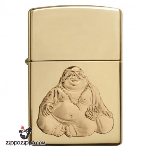 Zippo vàng bóng vỏ đồng hình phật