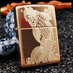Zippo vàng khắc cá chép bản armor - Mã SP: ZPC1977