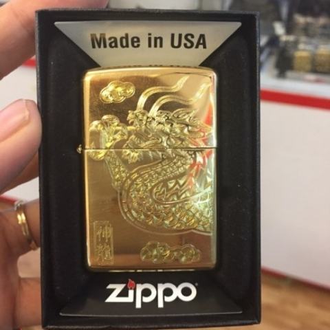 zippo vỏ đồng khắc hoa văn rồng